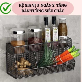 Kệ Đựng Đồ Gia Vị Hành Tỏi 3 Ngăn 2 Tầng Treo Tường Đa Năng Dán Tường Tặng Kèm Miếng Dán