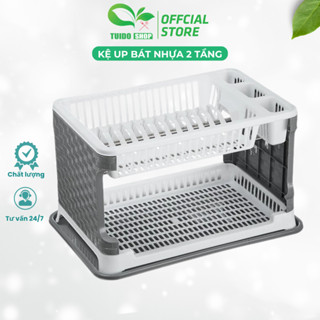 Trạn Bát Đĩa 2 Tầng, Kệ Úp Chén Đĩa Có Ống Đựng Đũa, Đa Năng Kèm Khay Hứng Nước, Sạch Sẽ Tiện Dụng
