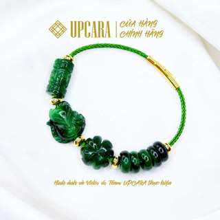 Vòng tay may mắn cỏ bốn lá hồ ly lu thống chạm ngũ điếu vượng giao tiếp, tài lộc và tình duyên sơn thuỷ xanh đen UPCARA