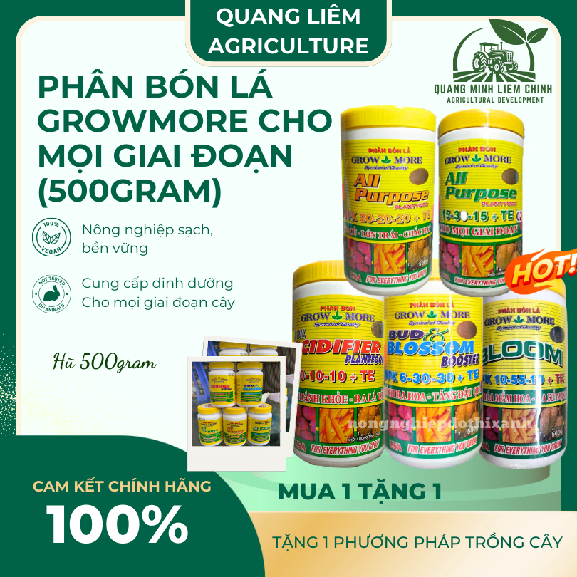 Phân bón lá Growmore (hũ 500gram) đủ các chỉ số 30-10-10; 20-20-20; 10-55-10; 6-30-30