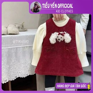 Quần áo trẻ em, Váy nhung đỏ bé gái mặc Noel - Tết, lót nỉ dày dặn cho bé 9-25kg V580 | Tiểu Yến KID