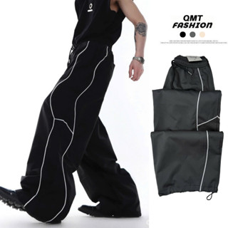 Quần ống rộng nam nữ thể thao sọc, gấu dây rút có đầu chốt chất kaki mịn, quần jogger unisex, cạp cao suông dài QMT 007