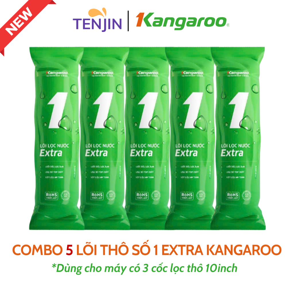 Combo 5 Lõi Lọc Thô Số 1 2 3 KANGAROO Chính Hãng Dùng Cho Máy Lọc Nước RO Có 3 Cốc Lọc 10Inch
