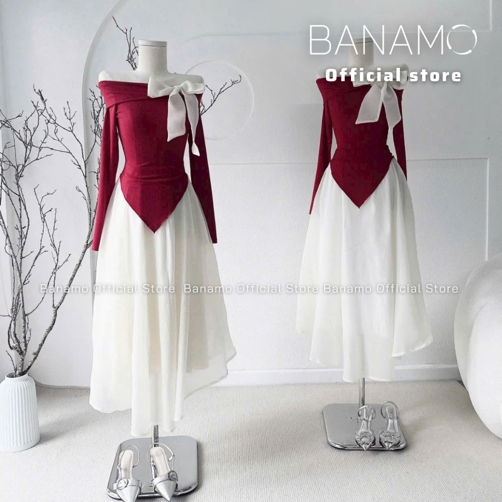 Áo Thun Nữ BIGSIZE Banamo Fashion áo thun dài tay trễ vai phối nơ co giãn thoải mái 3101 | BigBuy360 - bigbuy360.vn