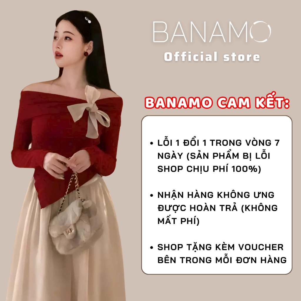 Áo Thun Nữ BIGSIZE Banamo Fashion áo thun dài tay trễ vai phối nơ co giãn thoải mái 3101 | BigBuy360 - bigbuy360.vn