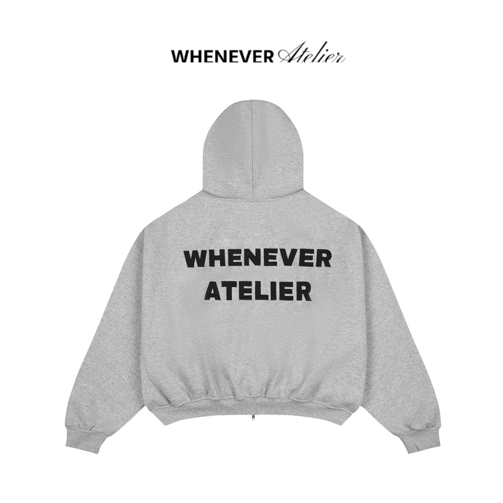 WHENEVER Áo Hoodie Whenever Basic Zip Up Xám Vải Nỉ Form Boxy Unisex