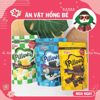 Snack Pillows Oishi Nhân Sữa Dừa - Socola - Kem Vani Gói 80G, Bánh Nhân Kem Oishi, đồ ăn vặt