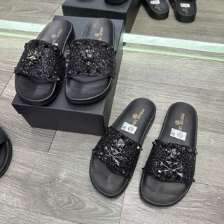 Dép nam Philip hàng loại 1 đính đá logo đầu lâu,mặt hổ vàng chất lượng cao cấp cực đẹp