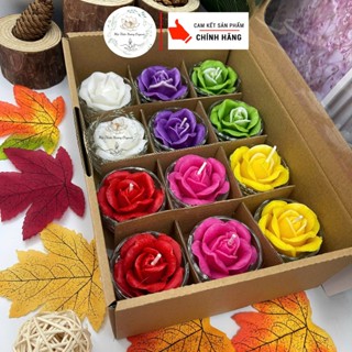 Hộp 12 Ly Nến Hoa Hồng  Cháy 8h, Nến Bơ Organic Dâng Phật Cúng Mụ Cúng Dường An Toàn Không Khói