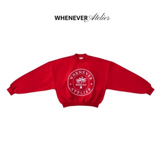 WHENEVER Áo Sweater Whenever Embroidery Đỏ Vải Nỉ Form Boxy Unisex