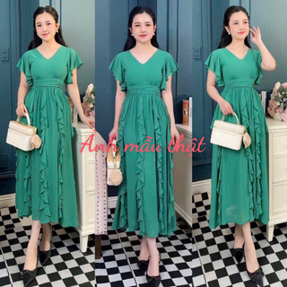 🍒Đầm maxi váy xoè phối bèo tay cánh tiên S.MLXL2XL