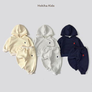  Bộ quần áo hoodie nỉ lót lông nhung siêu ấm cho bé Hokiha Kids phối túi thật thêu gấu đáng yêu mềm mại size 8-17kg TE710 