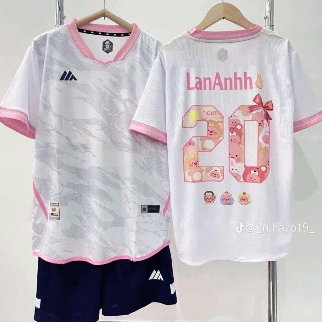 Áo Đá Bóng, Đồ Đá Banh Không Lôgô MK Màu Hồng Trắng Có In Tên Số - Sport Shop