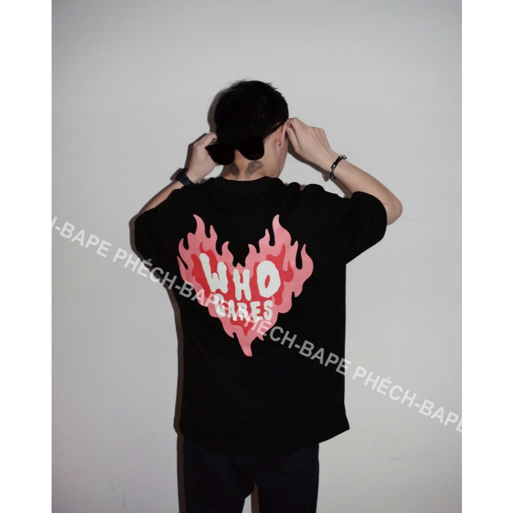ÁO THUN WHO CARES PUFF LOVE FORM RỘNG NAM NỮ UNISEX VẢI COTTON CAO CẤP 280GSM - BAPE PHẾCH