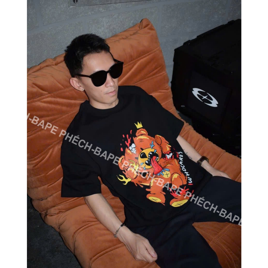 ÁO THUN WHO CARES CRAZY BEAR FORM RỘNG NAM NỮ UNISEX VẢI COTTON DÀY DẶN CAO CẤP 280GSM - BAPE PHẾCH