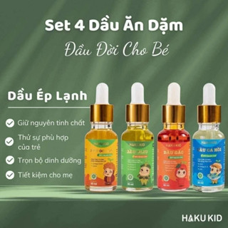 Dầu Ăn Dặm Cho Bé Hakukid Set 4 Lọ Mini 20ml Tiện Dụng Dầu oliu dầu óc chó dầu cá hồi dầu gấc