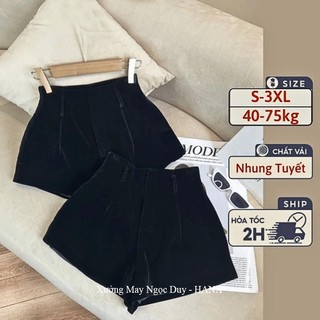  Quần Short Nhung Cạp Cạp 2 Lớp nữ có túi Bigsize - Quần đùi nữ lưng cao liền khóa sau mặc đi học công sở tiệc hẹn hò 