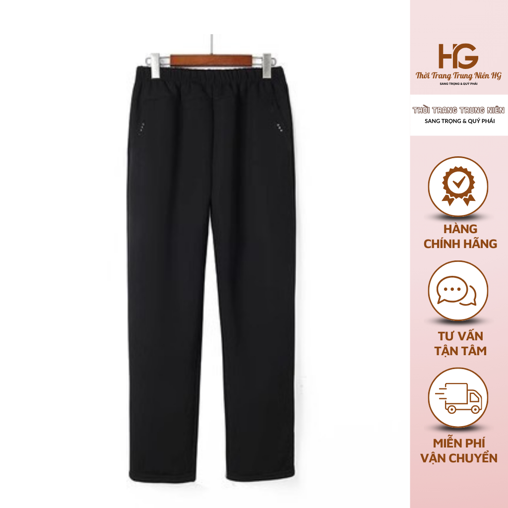 Quần Nữ Trung Niên, Người Già Mặc Mùa Đông, Chất Liệu Cotton Trong Có Lót Nỉ Dầy Dặn Ấm Áp, Dáng Quầ