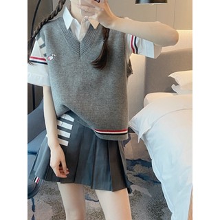 Áo Len Gile , Áo gile Thom Nữ Cổ Tim Phối Sọc Hoạ Tiết Thêu Cún Dễ Thương Chất Len Dệt Kim Mềm Mịn màu kem đen xám