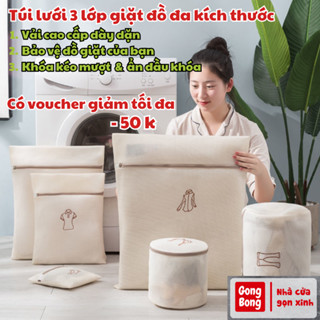 Túi lưới giặt quần áo đồ lót máy giặt có khóa 3 lớp hình thêu phân loại đồ giặt