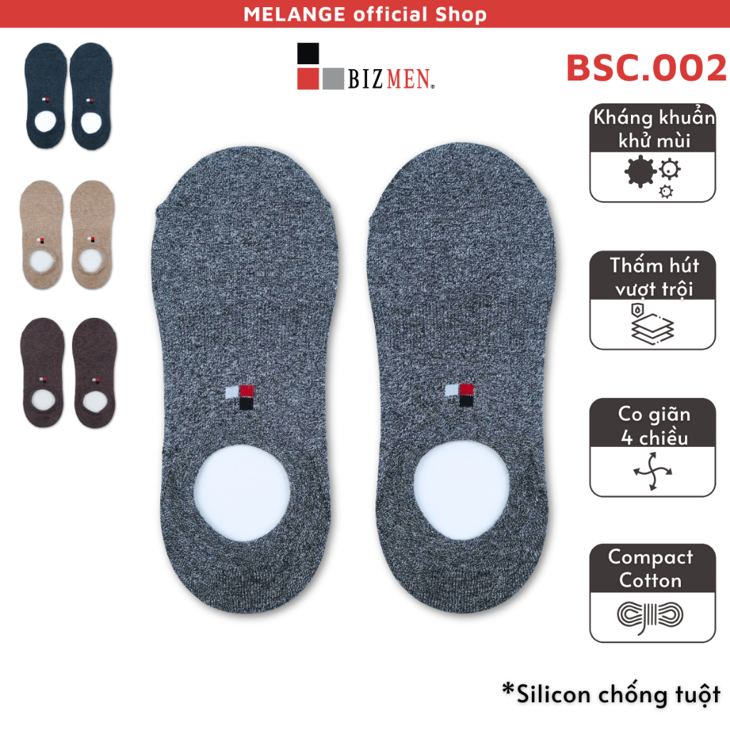 Tất nam cổ ngắn công sở cotton Bizmen tất lười kháng khuẩn, khử mùi BSC.002