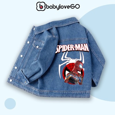 Áo khoác bò cho bé trai BabyloveGO,áo thu đông áo khoác jeans denim cho bé in hình siêu anh hùng Marvel độc đáo