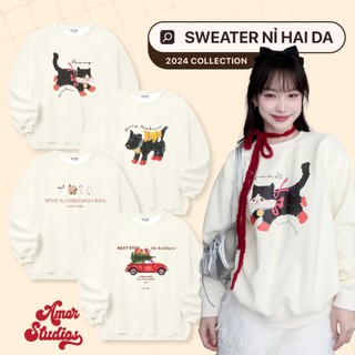 (𝑨𝒎𝒐𝒓 𝑺𝒕𝒖𝒅𝒊𝒐𝒔) Áo 𝐬𝐰𝐞𝐚𝐭𝐞𝐫 𝐤𝐞𝐦 nỉ hai da ép Hàn hoạ tiết giáng sinh đáng yêu form unisex tới 85kg