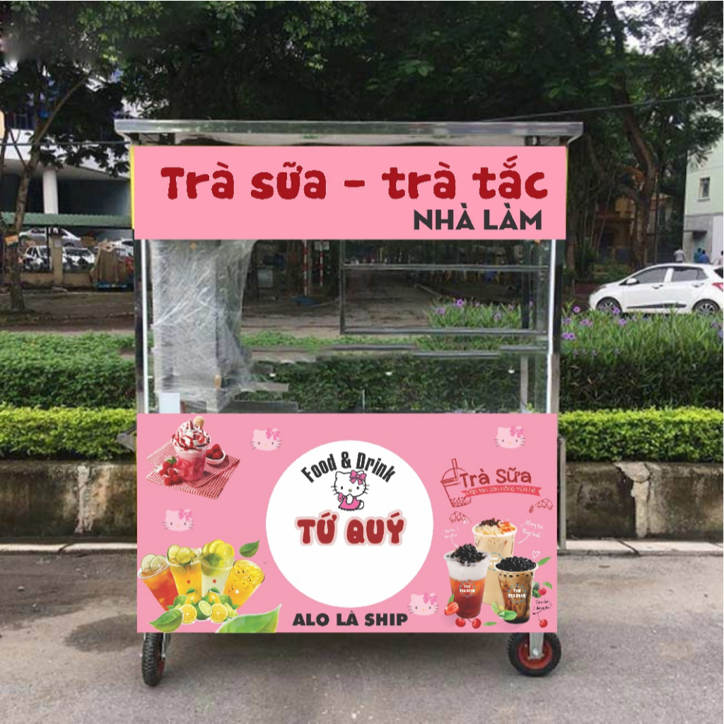 Decal dán xe bán đồ ăn vặt, Trà sữa, sinh tố, trà tranh, mía đá in theo yêu cầu