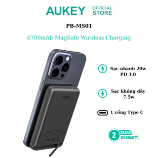  Pin sạc dự phòng Aukey PB-MS01 6700mAh hỗ trợ sạc nhanh 20W sạc không dây 7.5W-Hàng Chính Hãng 
