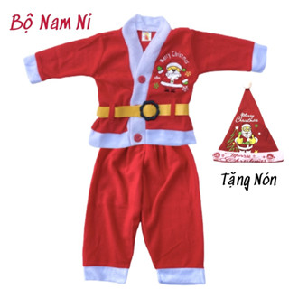 (Tặng mũ) Sỉ bộ đồ Noel tặng mũ cho bé trai và bé gái hóa trang ông già Noel, quần áo Noel vải nỉ cho bé