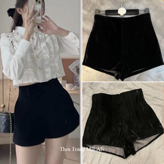 Quần short nhung 2 lớp cạp cao liền có túi Bigsize - Quần đùi nữ mùa đông khóa sau mặc đi học công sở tiệc hẹn hò