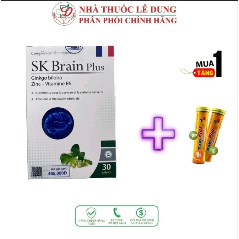 [Tặng 1 tuýp sủi ngẫu nhiên] SK Brain Plus - Giải pháp vàng cho thiểu năng tuần hoàn máu não, tăng c