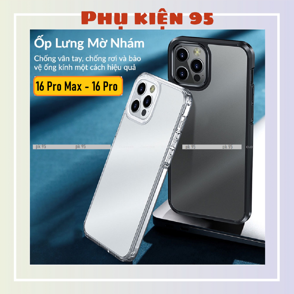 Ốp lưng iPhone 16 Pro Max, 16 Pro X-Level Frosted Sand viền màu lưng nhám chống vân tay, chống sốc