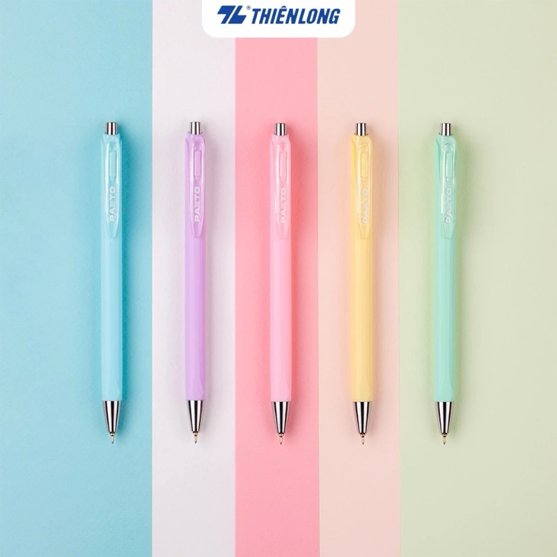 Hộp 5 Bút gel bi Pazto Thiên Long Smooth Ink Pen ngòi 0.5mm - Mực xanh viết trơn êm, thân bút 5 màu 