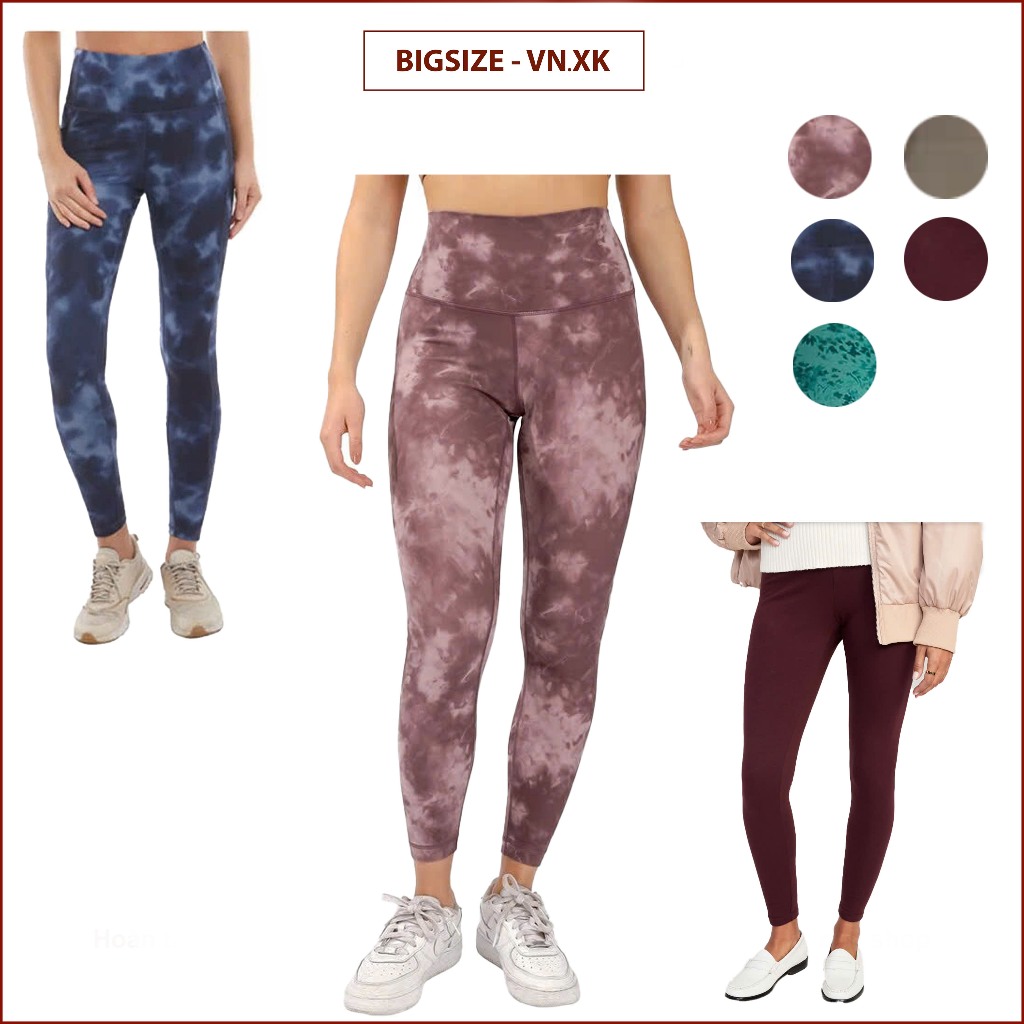 Quần legging dáng dài bigsize (mác thường) phối màu loang, siêu co giãn, quần tập gym cho chị em hàng VNXK