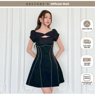  Đầm Xòe Dự Tiệc Form Ngắn Cut Out Ngực Viền Chỉ Nổi BBSTORE'S  -D3794B