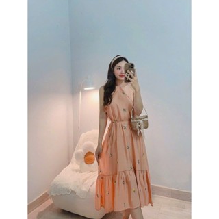 ĐẦM MAXI HOA NHÍ THIẾT KẾ DÂY NƠ BUỘC EO - Hình shop chụp thật