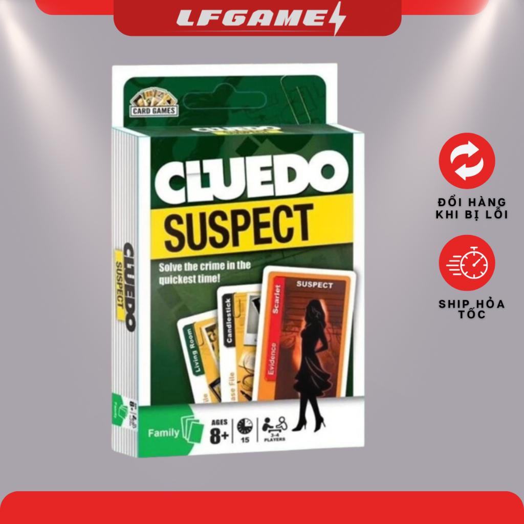 [Bản Tiếng Anh] Board game thẻ bài CLUEDO SUSPECT trò chơi nhập vai trinh thám Suy luận phá án