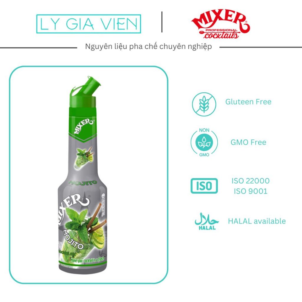 Sốt Chanh Bạc Hà Cô Đặc Mixer Mojito Puree Chai 1000ml Hỗn Hợp Pha Chế Mojito Soda Cocktail NK Ý