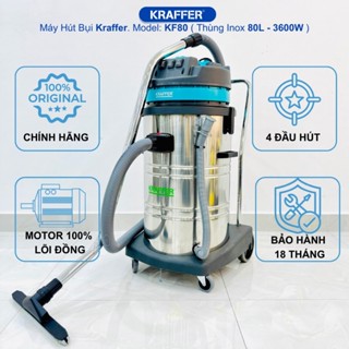 Máy hút bụi công nghiệp KRAFFER KF80, công suất 3600W, thùng chứa inox 80L