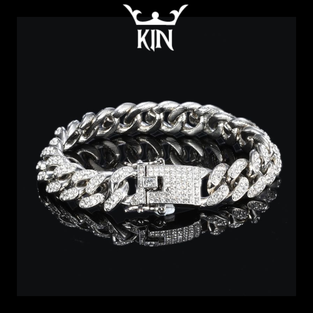 Lắc Tay Nam CUBAN Vòng Tay Titan Đính Đá Zircon Lấp Lánh Thời Trang Cá Tính Dành Cho Nam Và Nữ Phong Cách Hiphop KIN