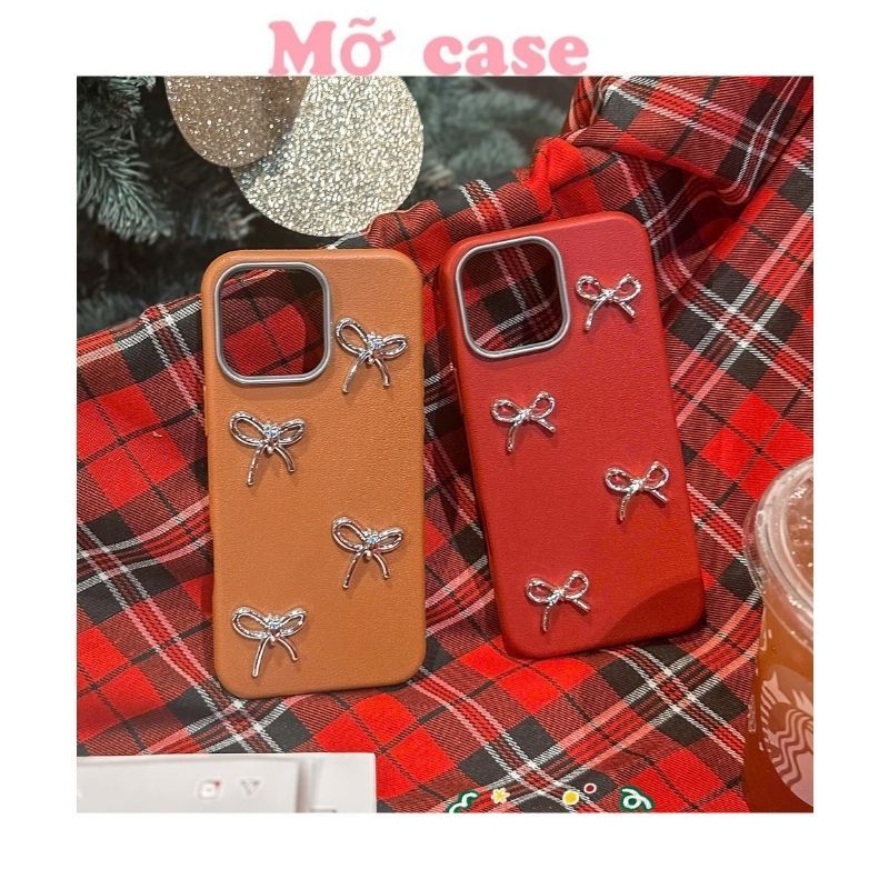 Ốp Lưng Iphone silicon giả da viền camera gắn NƠ siêu hot