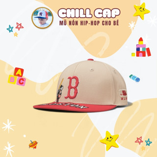 Mũ lưỡi trai Snapback Boston màu be đỏ, nón kết cho bé trai gái từ 2 đến 10 tuổi đội mùa hè siêu đẹp, che nắng