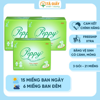 3 gói Băng vệ sinh Peppy  AO3 mặt lưới siêu thấm, mỏng cánh 2 miếng đêm, 5 miếng ngày