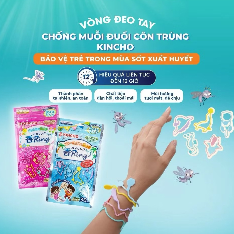 Vòng đeo tay tránh muỗi Kincho thành phần tinh dầu thiên nhiên không chứ Deet hiệu quả đến 12 giờ