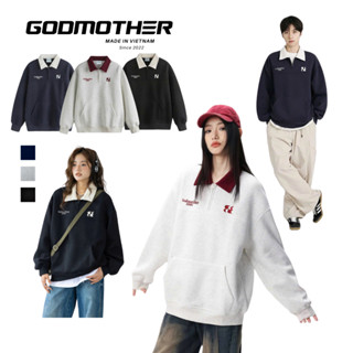 Áo Sweater Cổ Bẻ Nỉ Bông GODMOTHER Áo Sweater Nỉ Dày Dặn Có Khoá Zip Cổ Phong Cách Unisex Nam Nữ