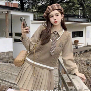 Áo gile nữ, áo gile len (Không kèm áo trong) vặn thừng thêu logo HÀNG QCCC màu kem đen xanh than xám nâu - RUBY.