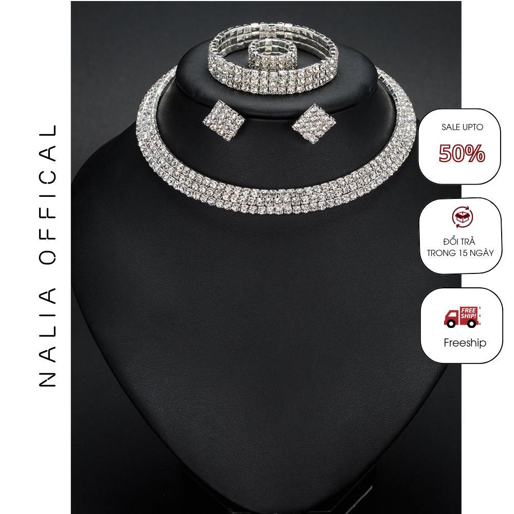 NALIA DC806 - Set kiềng 4 chi tiết 3 hàng đính đá