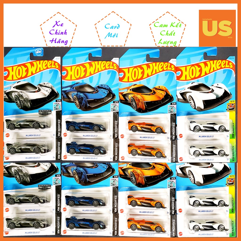 Xe Mô Hình Hotwheels McLaren Solus GT Zamac, Trắng, Cam, Xanh