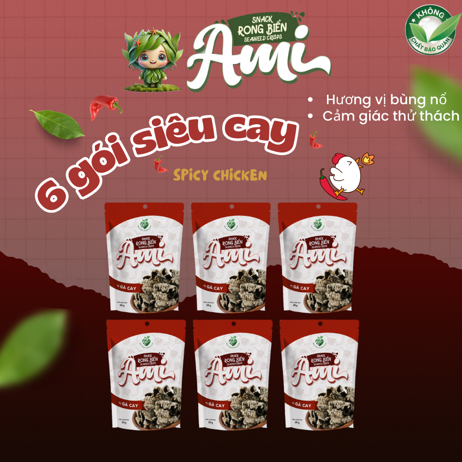 [Tặng 2 Rong trộn cơm] Mua Combo 6 gói Snack Rong Biển Ami Vị Gà Cay 25g